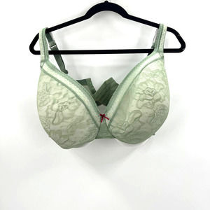 Cacique Lightly Padded Underwire Green & Cream Floral Lace Women's 42G